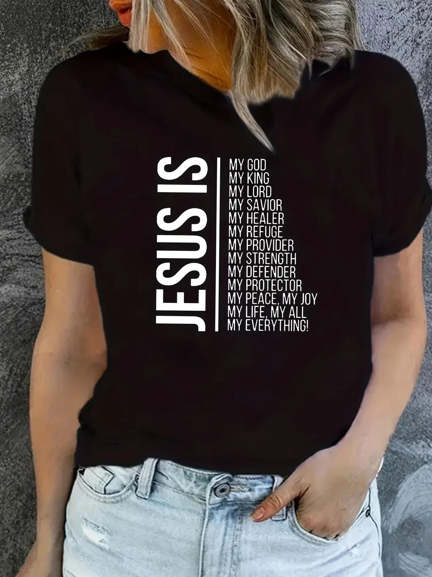 Jesus Is Print Faith Graphic Harajuku T-Shirt, Short Sleeve Crew Neck Casual Top for Spring & Summer, Women'S Clothing