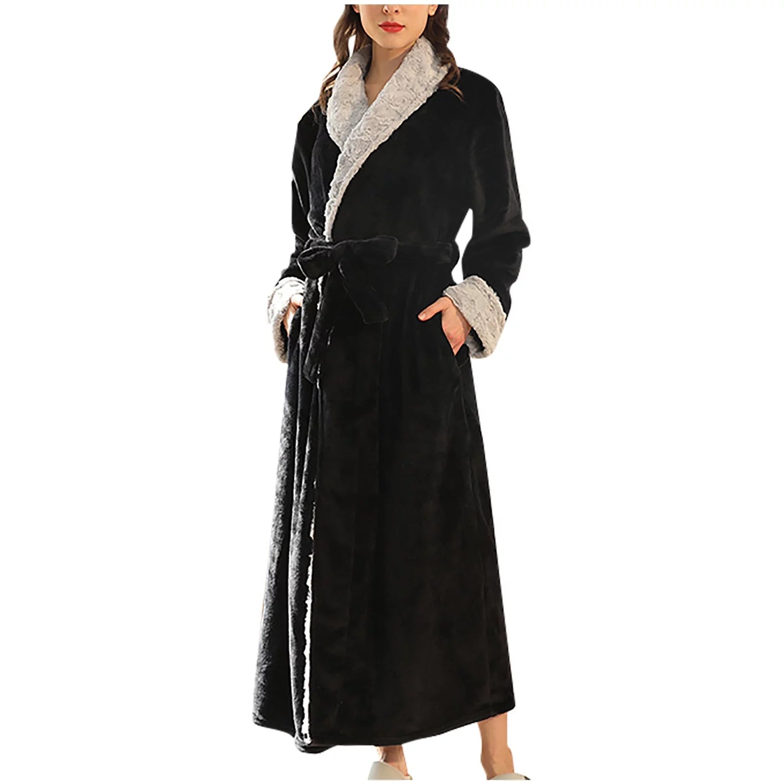 Miqool Women'S Soft Plush Fleece Shawl Collar Kimono Bathrobe, Full Length Long Winter Warm Flannel Lounge Spa Robes House Coat Pajamas Loungewear with Pockets