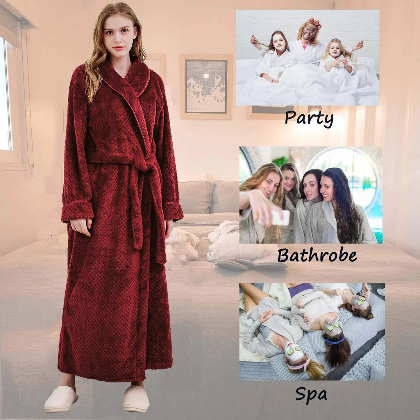 Womens Fleece Robe - Comfy Plush Long Bathrobes with Pockets for Women, Ladies Sleepwear (L/XL, White)