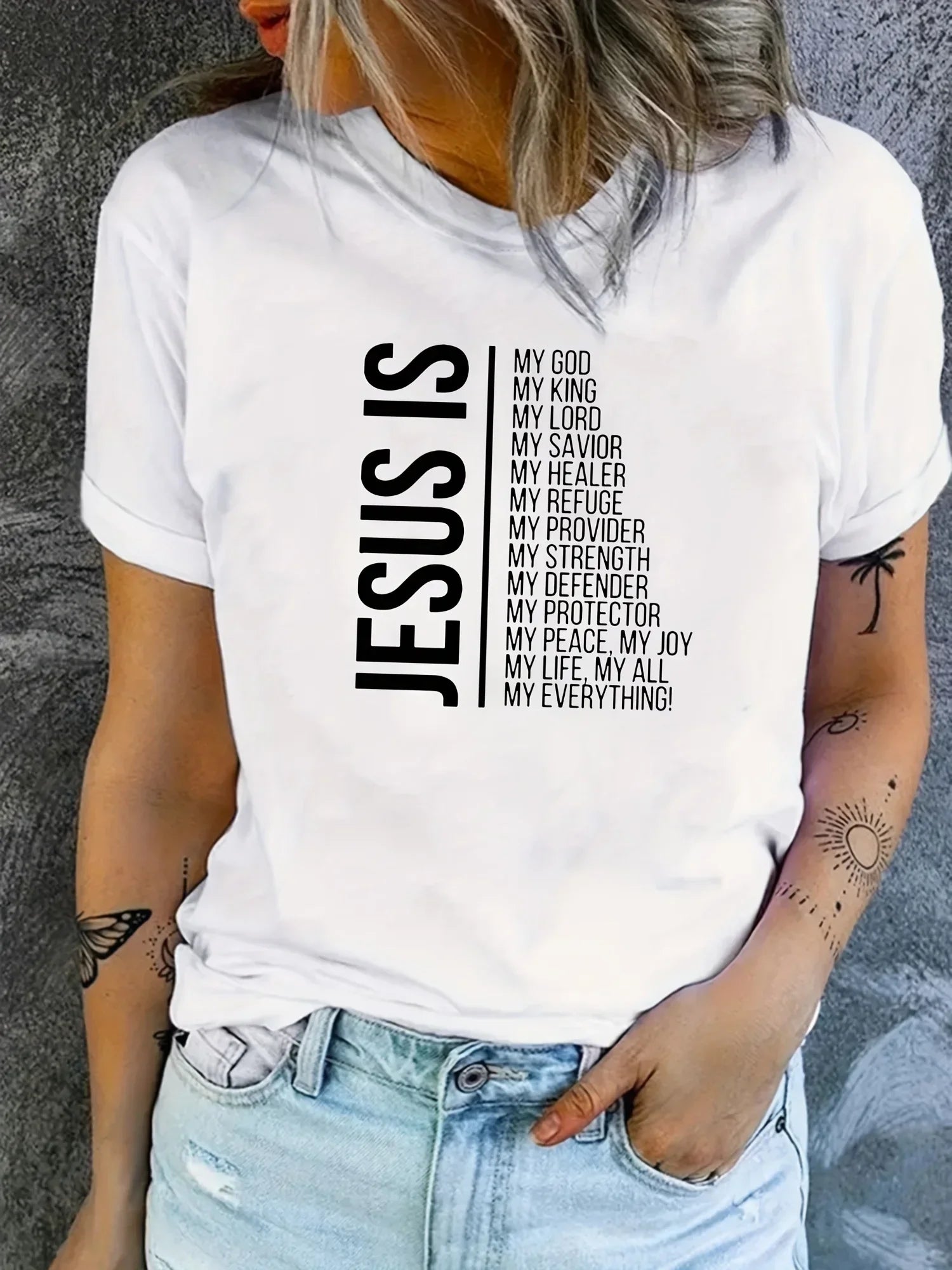 Jesus Is Print Faith Graphic Harajuku T-Shirt, Short Sleeve Crew Neck Casual Top for Spring & Summer, Women'S Clothing